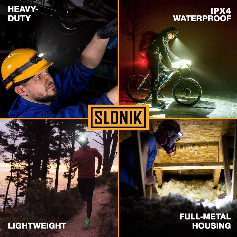 SLONIK Rechargeable Headlamp for Adults - 1000 Lumens Super Bright 60 ft Beam LED Flashlight - Lightweight, Heavy-Duty, IPX4 Waterproof Hard Hat Light - Camping Gear, Running Headlight, Gray - Image 2
